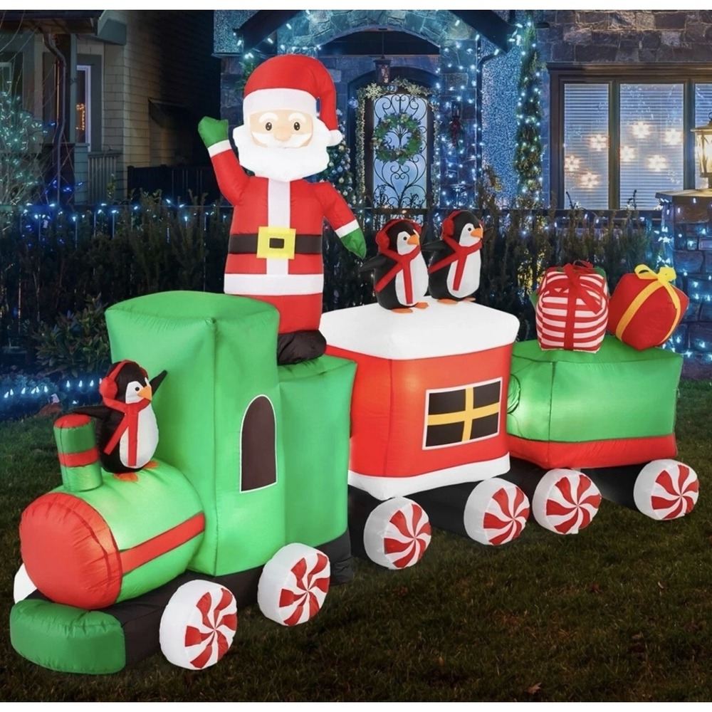 Christmas Train Inflatable Animated Santa Claus 8.5 x 5 LED Pre-Lit Lighting